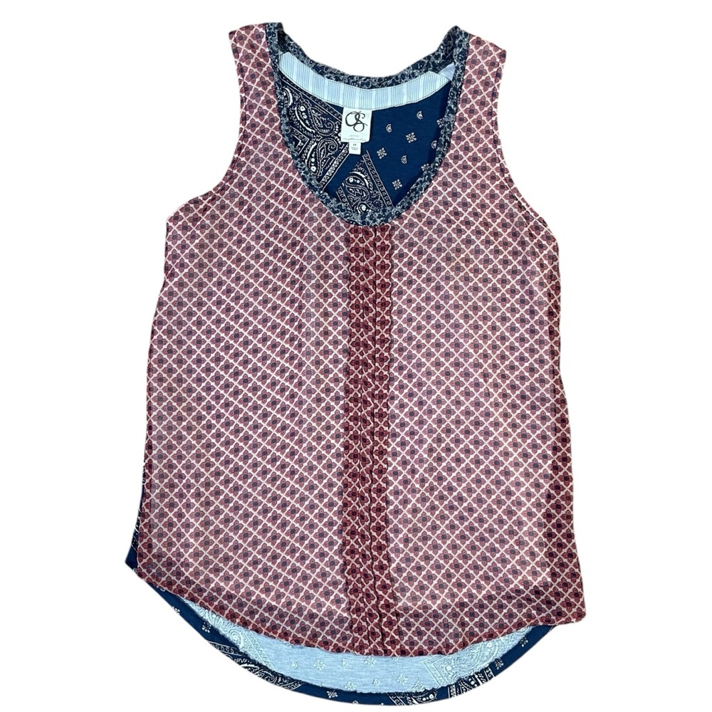 Anthro One September Mixed Print Tank Top Boho Bandana Patchwork Red Blue Sz M * - Picture 5 of 13